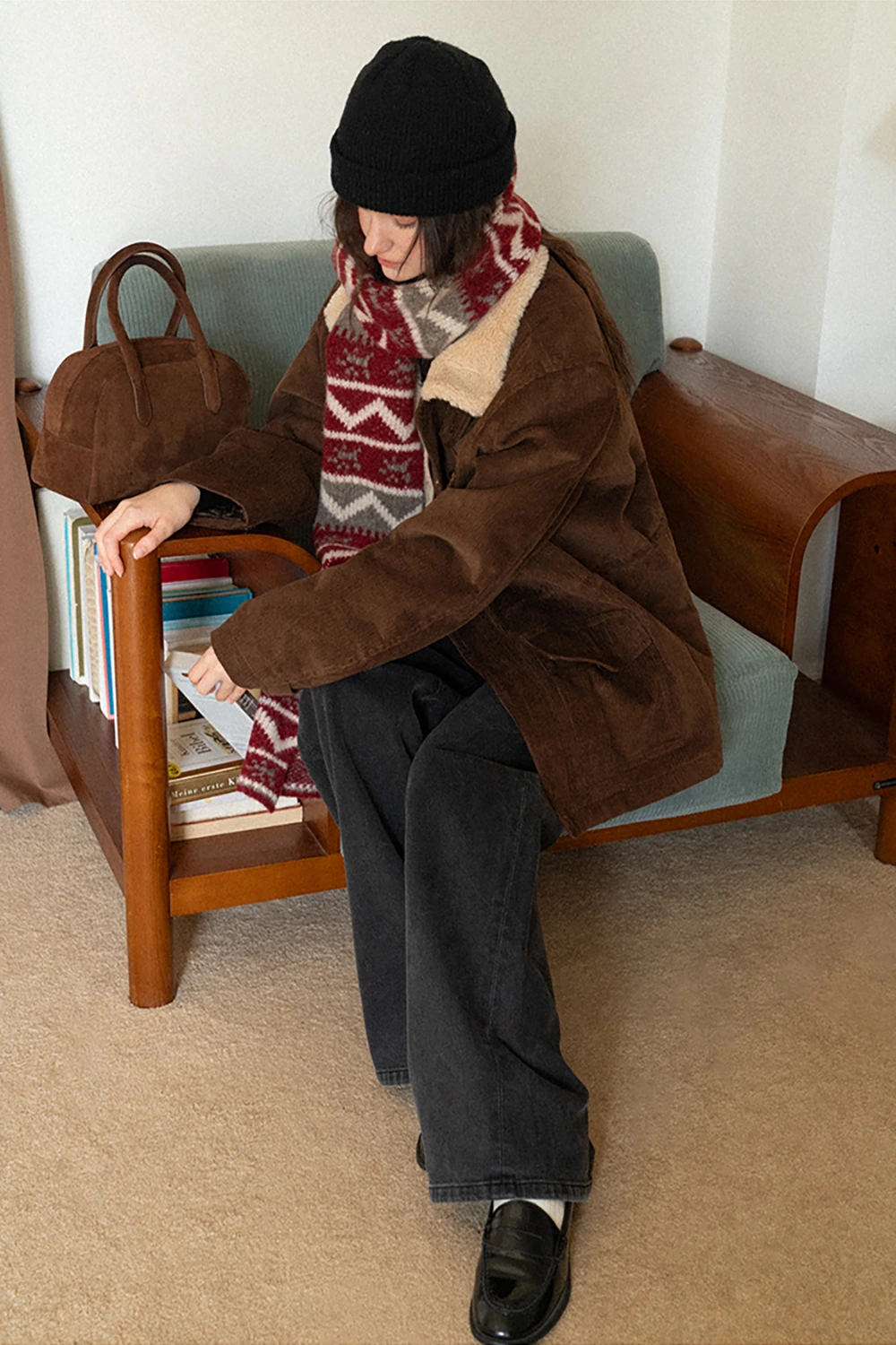 Stylish Fair Isle Patterned Long Knitted Scarf