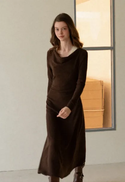 Women Elegant Cowl Neck Dress and Lace Camisole