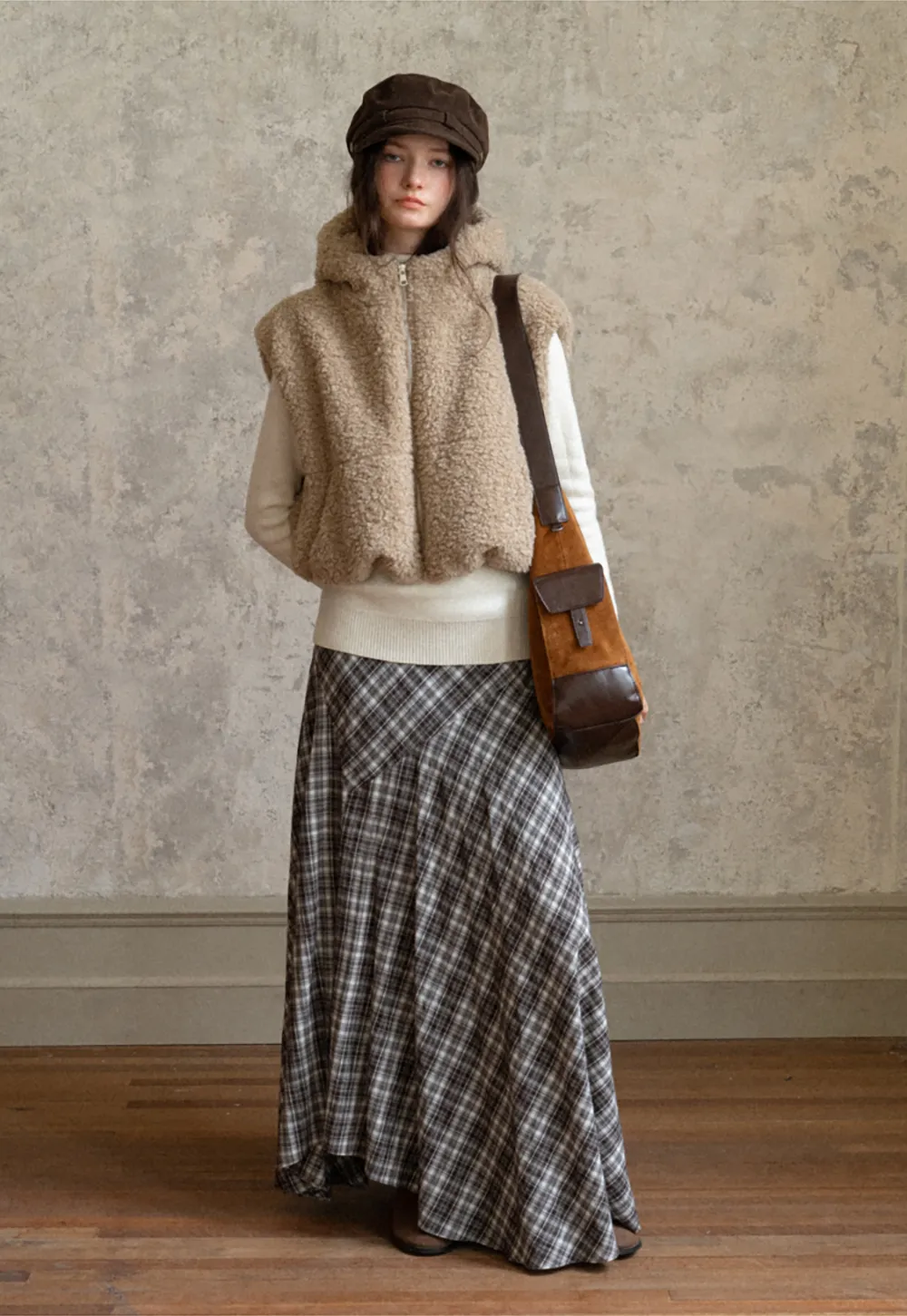 Faux Shearling Zip Vest in Beige