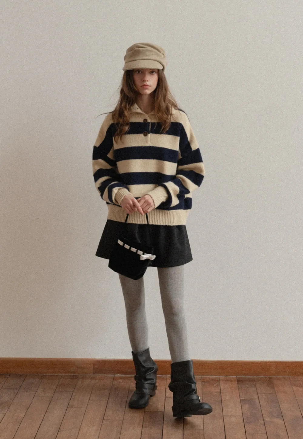 Striped Button-Down Sweater with Cozy Collar