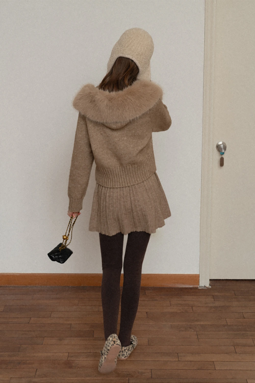 Zip Sweater and Pleated Skirt Combo