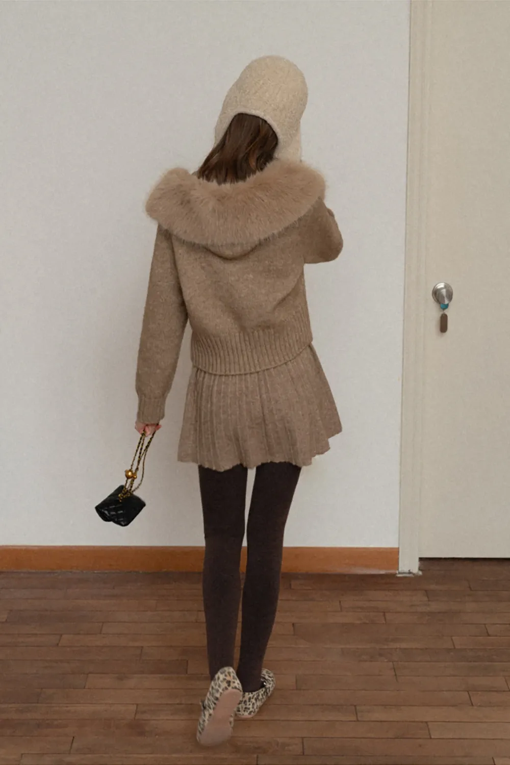 Zip Sweater and Pleated Skirt Combo