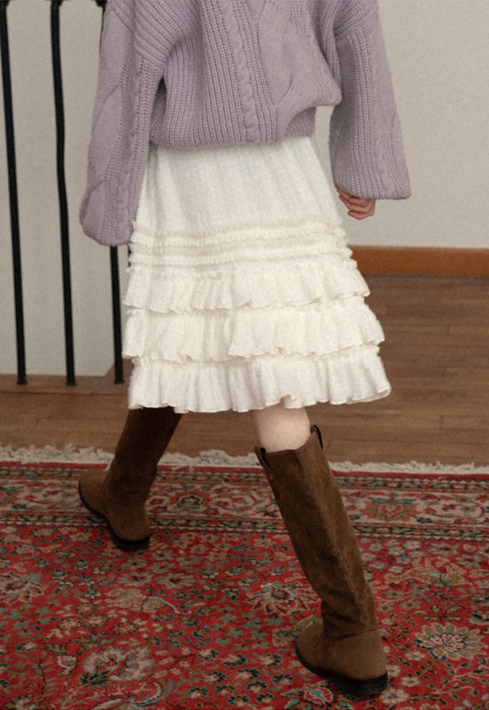 Women White Ruffled Skirt with Tiered Design