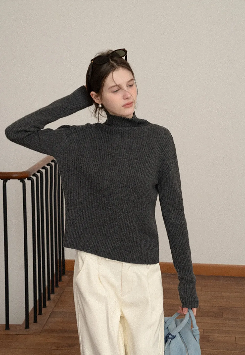 Women Ribbed Turtleneck Sweater for Fall