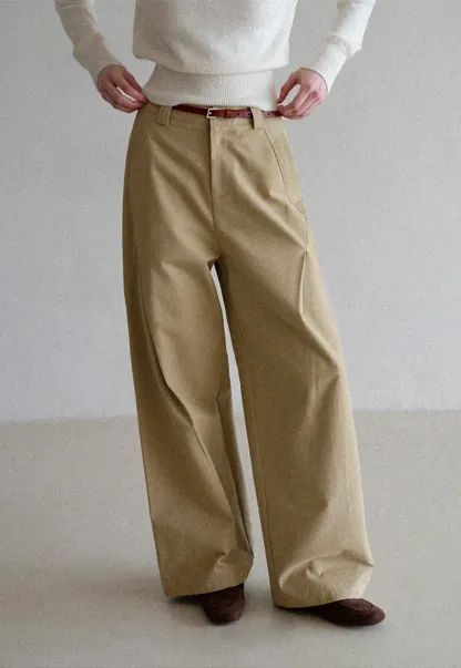 Wide leg high waist casual pants with back pocket design