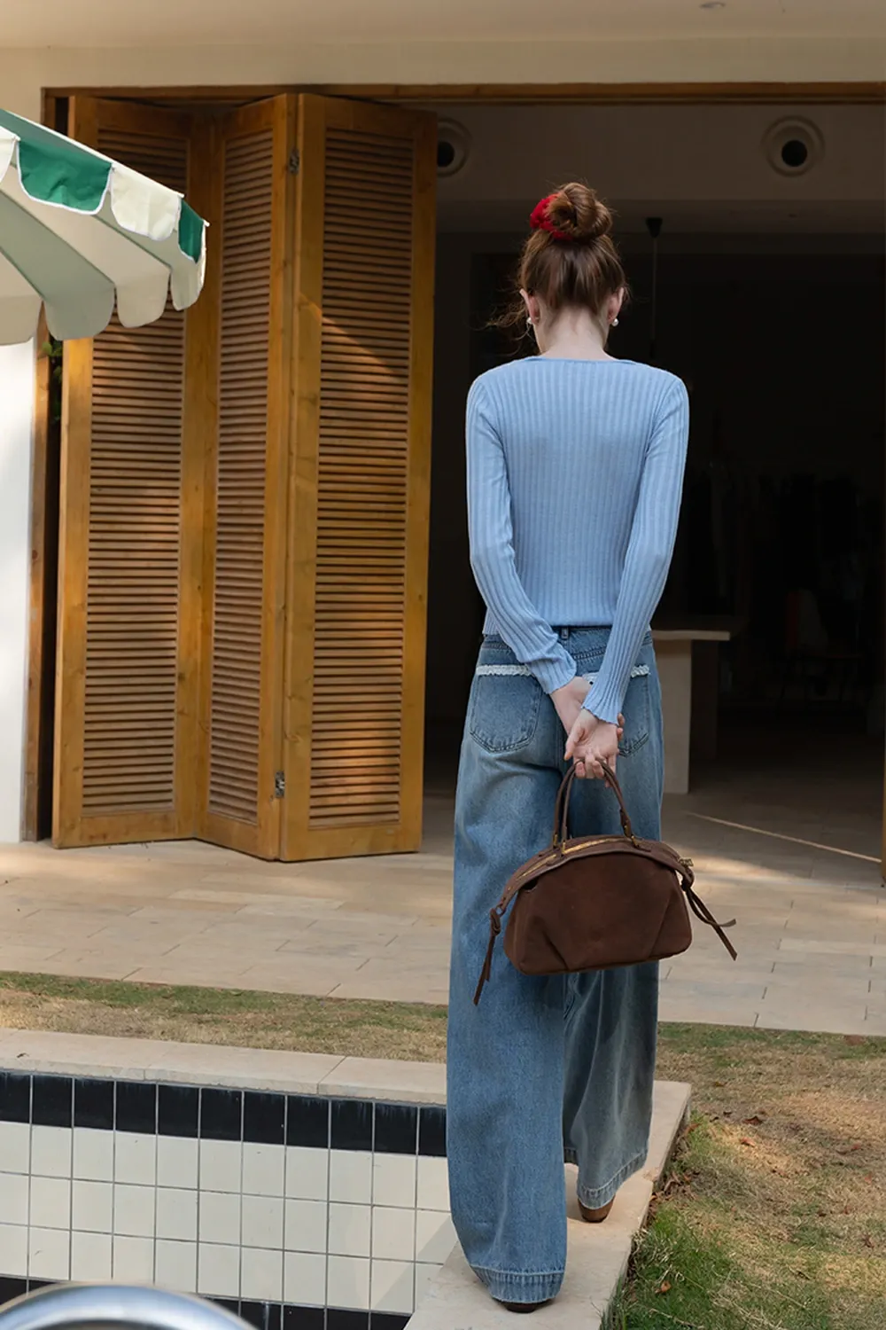 Ribbed Long Sleeve Knit Top