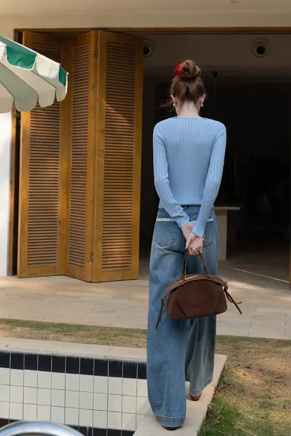 Ribbed Long Sleeve Knit Top