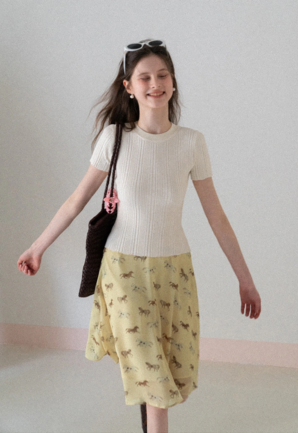 Horse Print Flared Midi Skirt