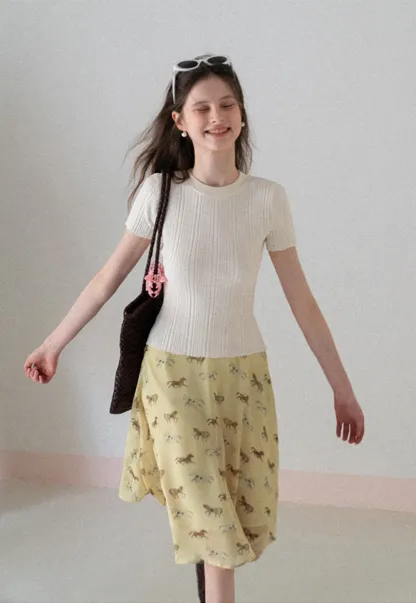 Horse Print Flared Midi Skirt