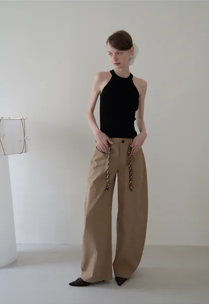 Wide-Leg Trousers with Braided Drawstring Detail