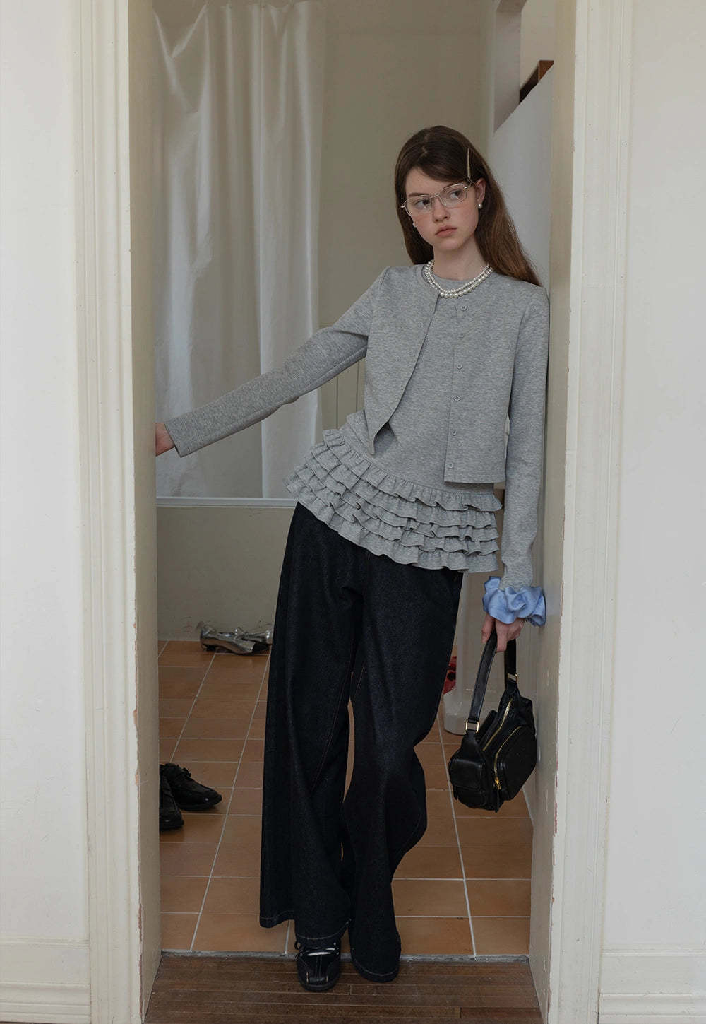 Women's Layered Ruffle Hem Long Sleeve Top