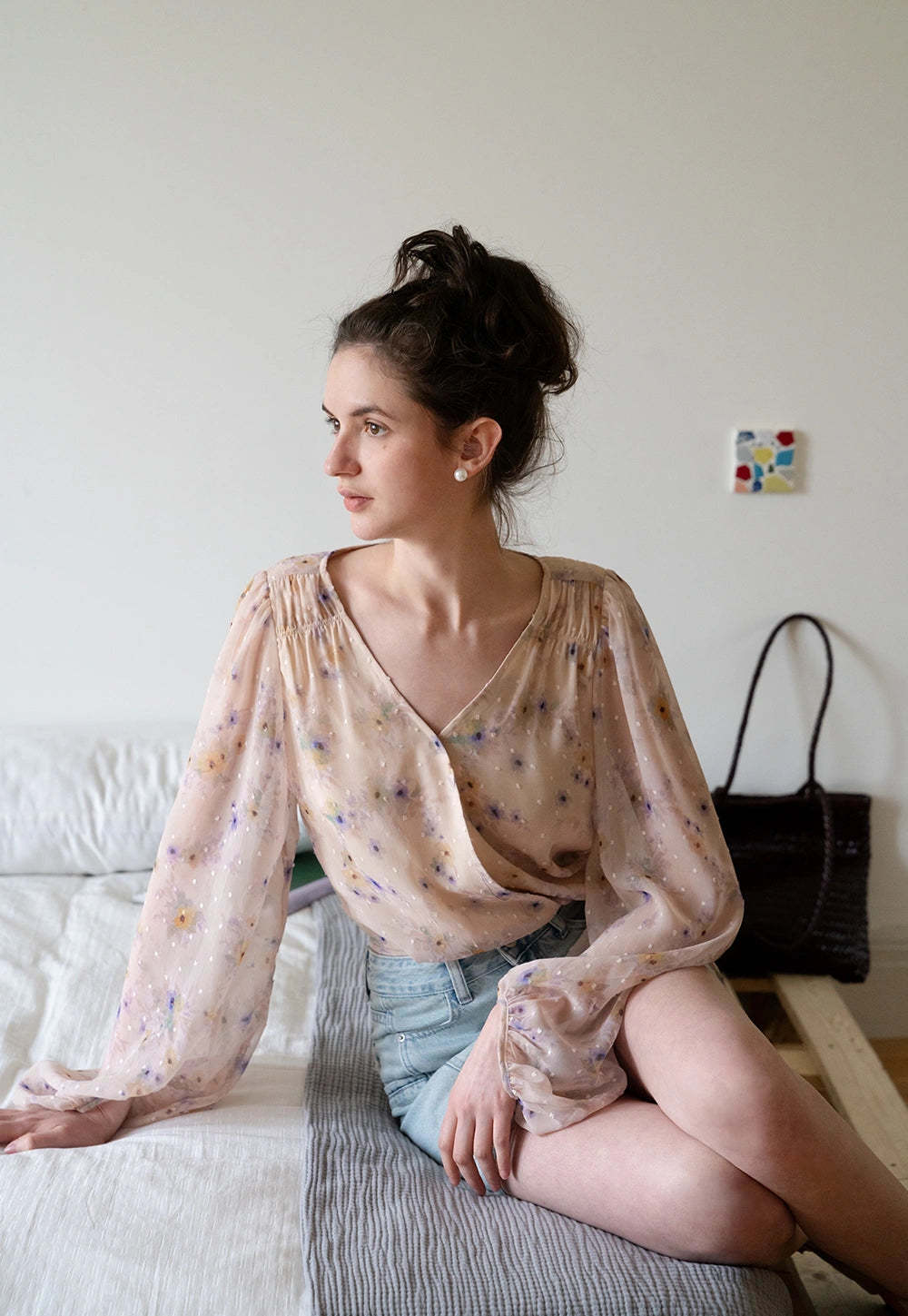 Floral Puff Sleeve Crop Blouse