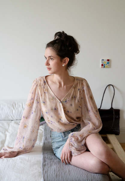 Floral Puff Sleeve Crop Blouse