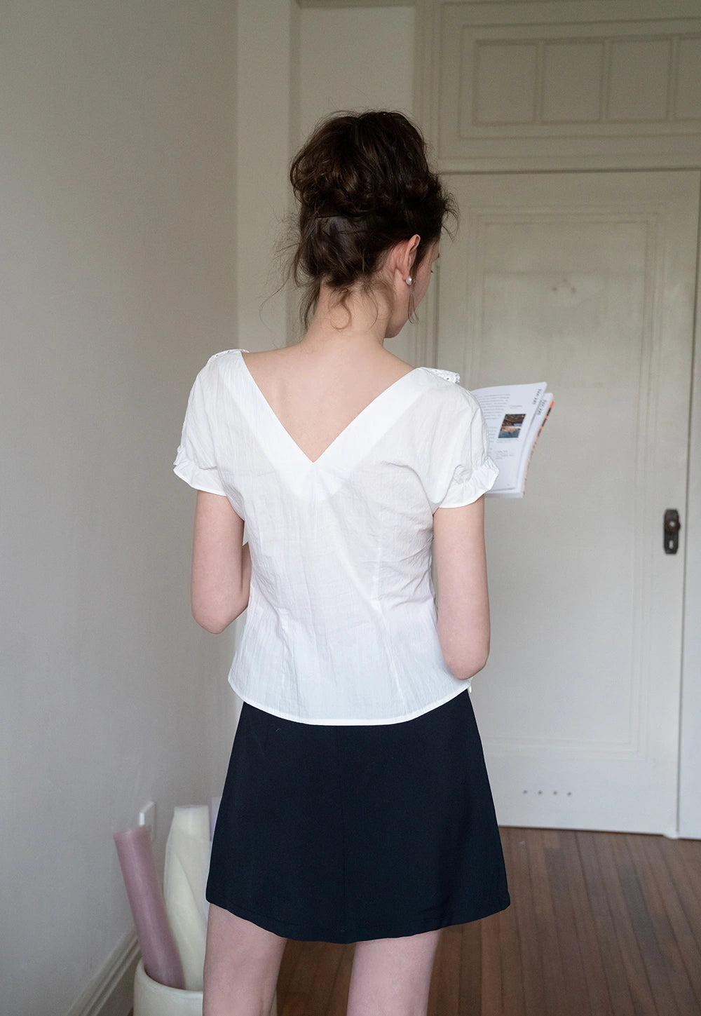 Women's Eyelet Lace V-Neck Blouse
