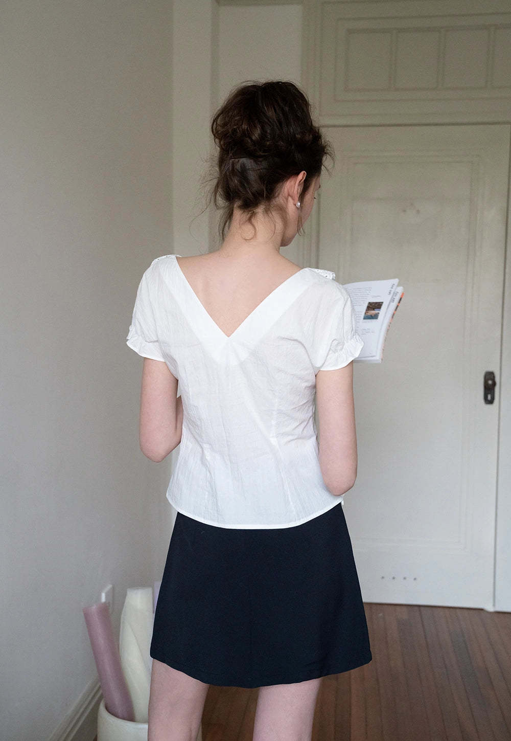 Women's Eyelet Lace V-Neck Blouse