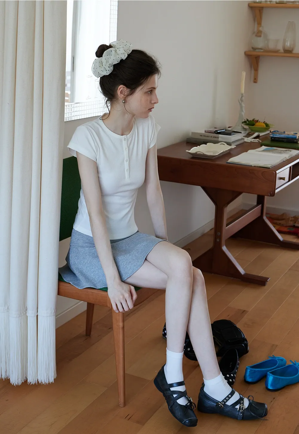 Basic Rib Knit Henley Tee for Women