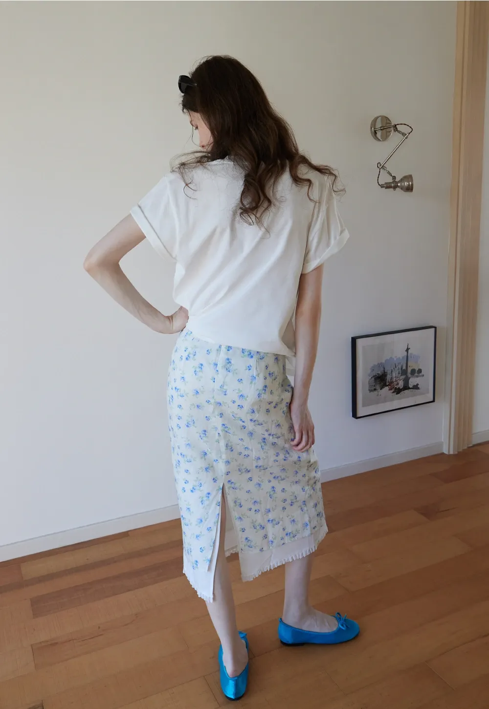 High Waist A-Line Floral Midi Skirt
