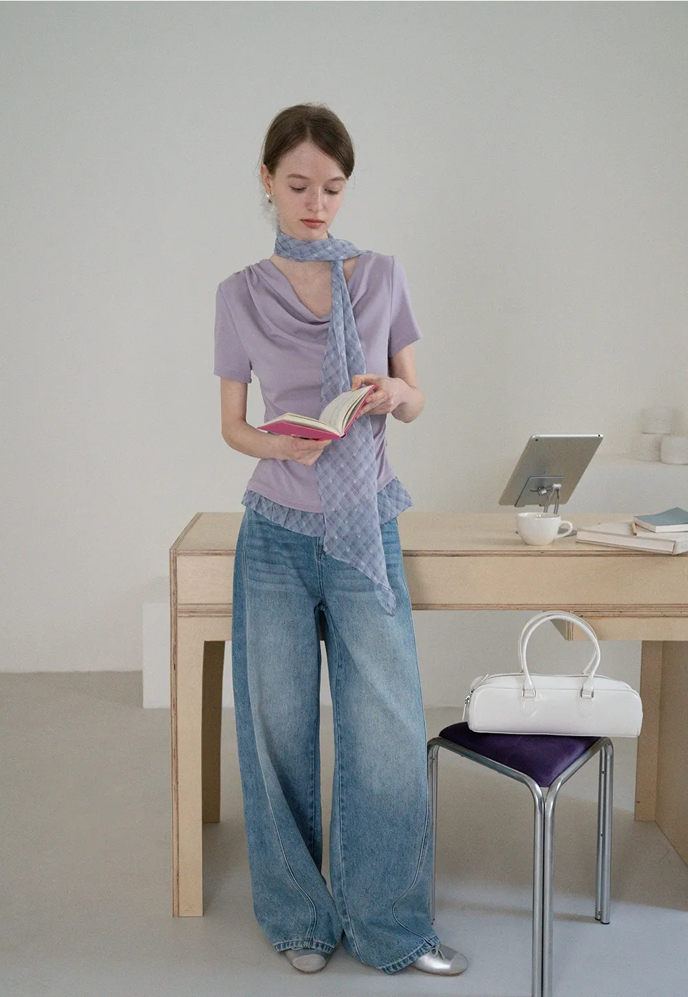 Draped Neck Top and Ruffle Hem