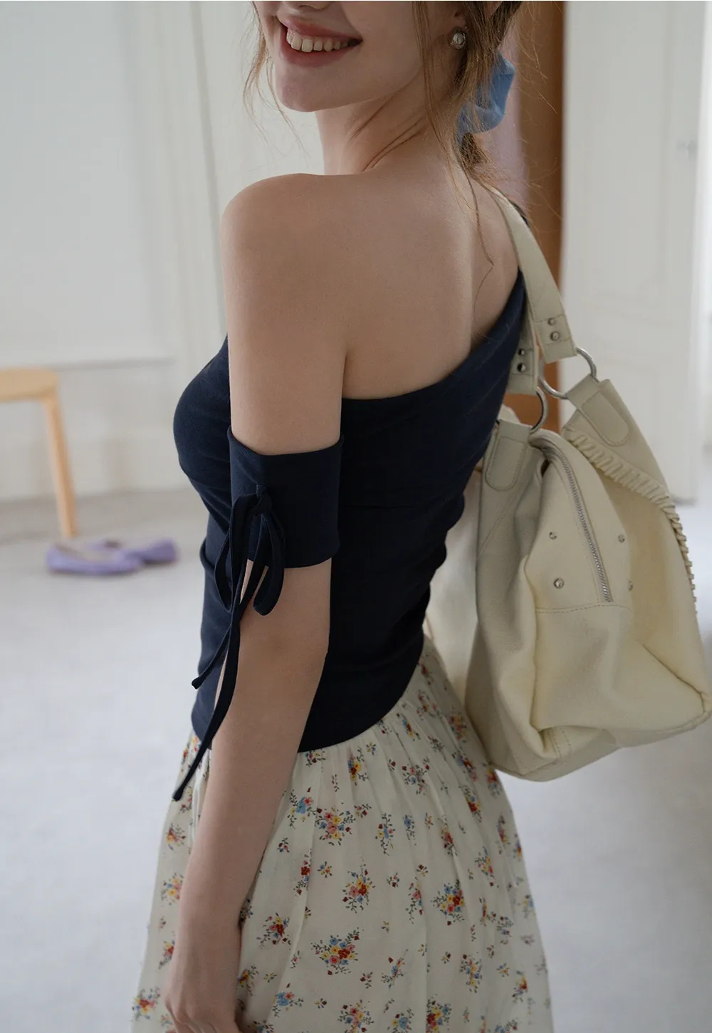 Women’s One-Shoulder Ruched Crop Top