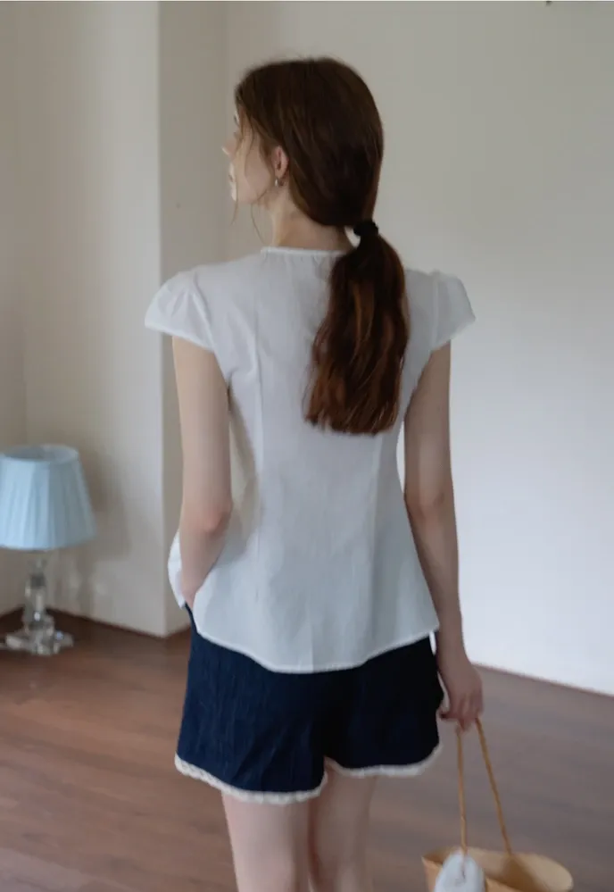 Women’s Pleated V-Neck Button Peplum Blouse