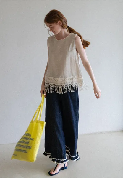 Lace Hem Wide Leg Jeans