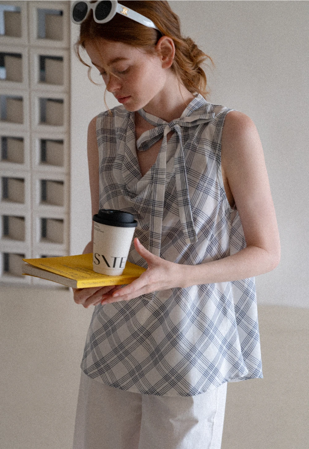 Plaid Bow Sleeveless Top