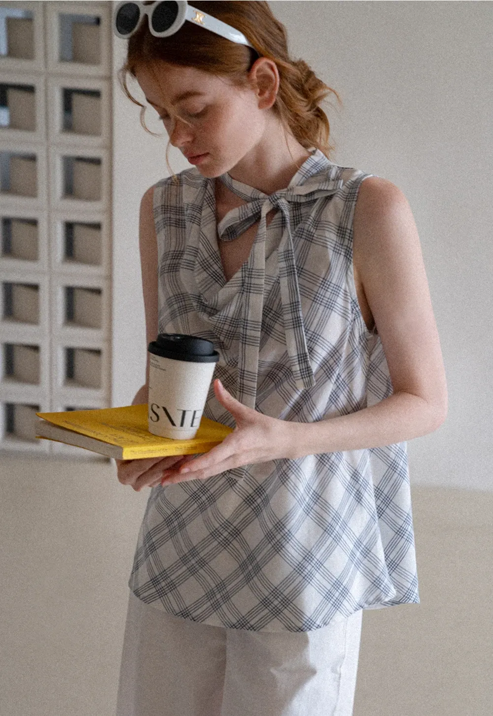 Plaid Bow Sleeveless Top