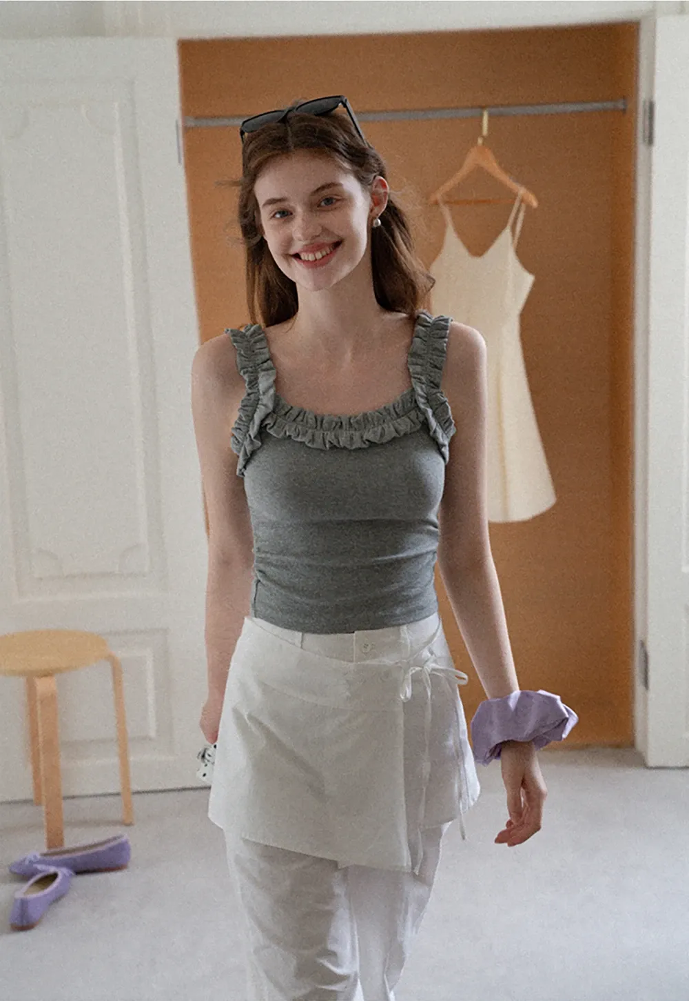 Ruffle Strap Fitted Tank Top
