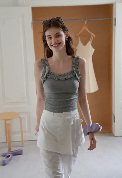 Ruffle Strap Fitted Tank Top