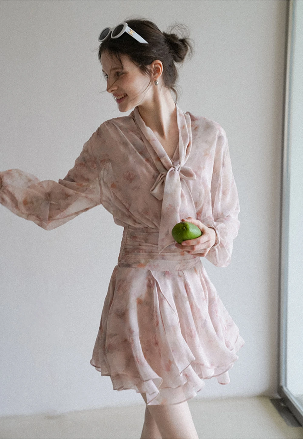 Romantic Floral Layered Dress with Belted Waist
