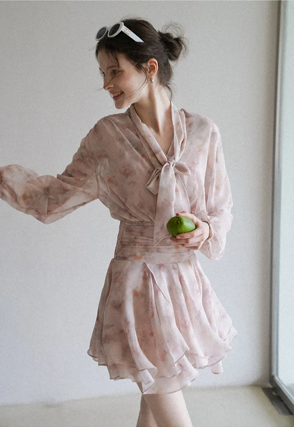 Romantic Floral Layered Dress with Belted Waist