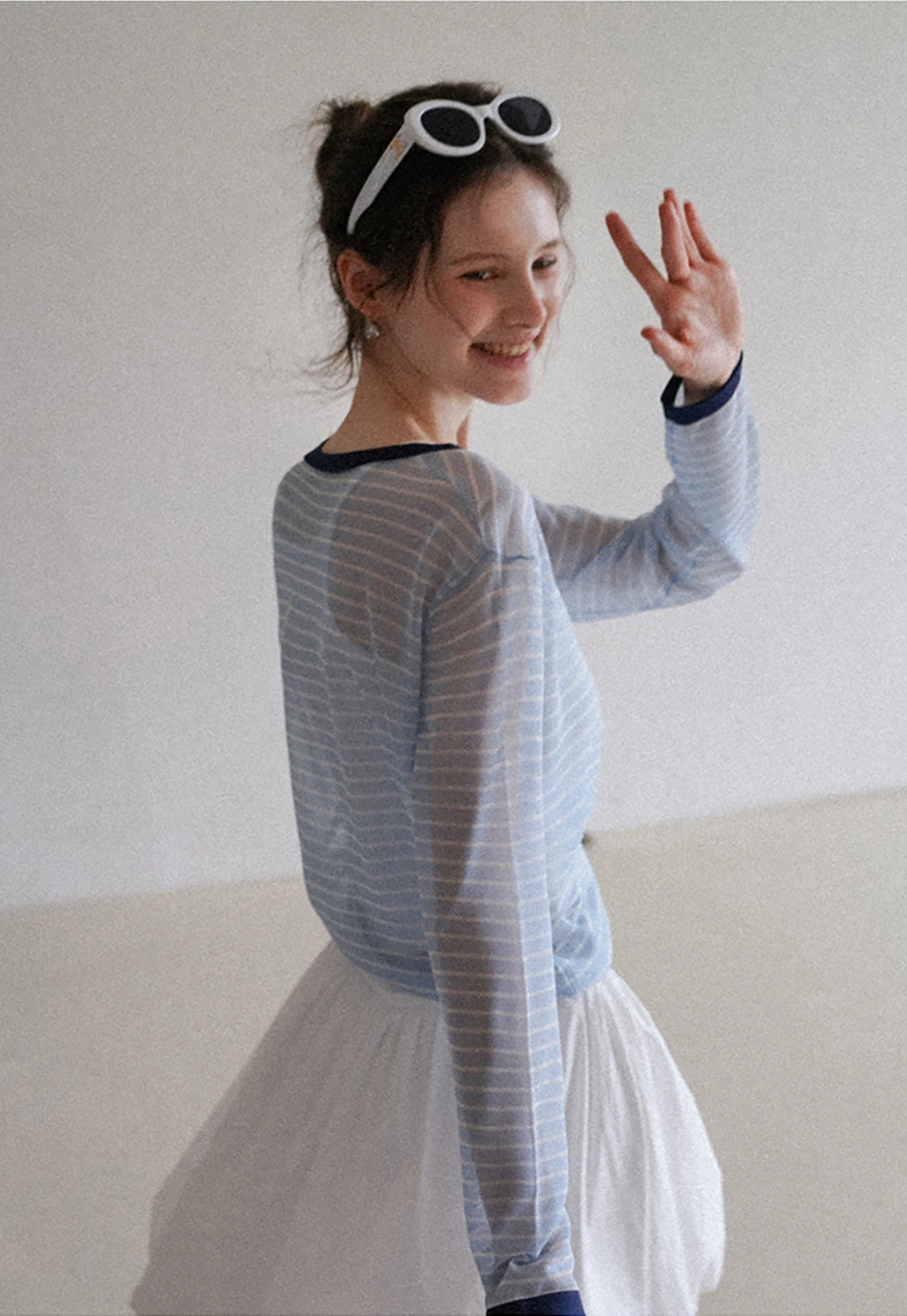 Women’s Striped Sheer Long Sleeve Knit Top