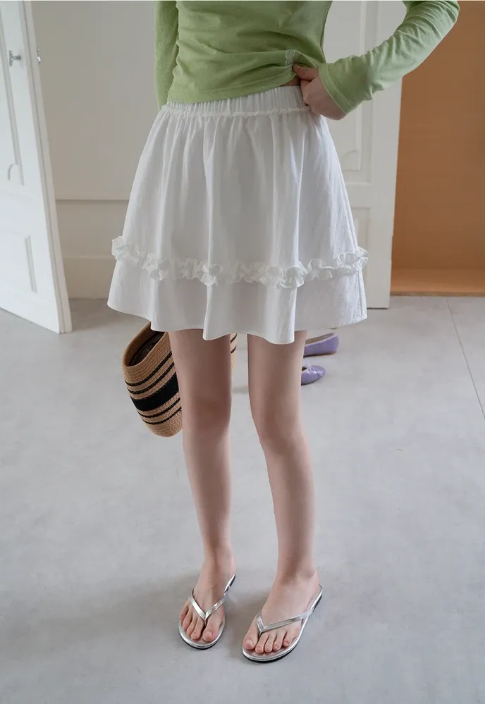Women’s Ruffle Trim Elastic-Waist Mini Skirt