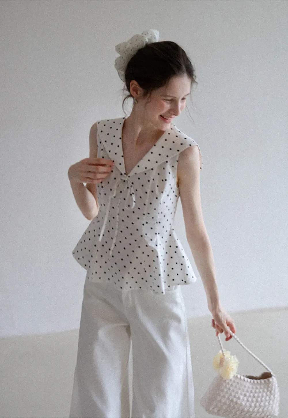 Polka Dot Sailor Collar Blouse