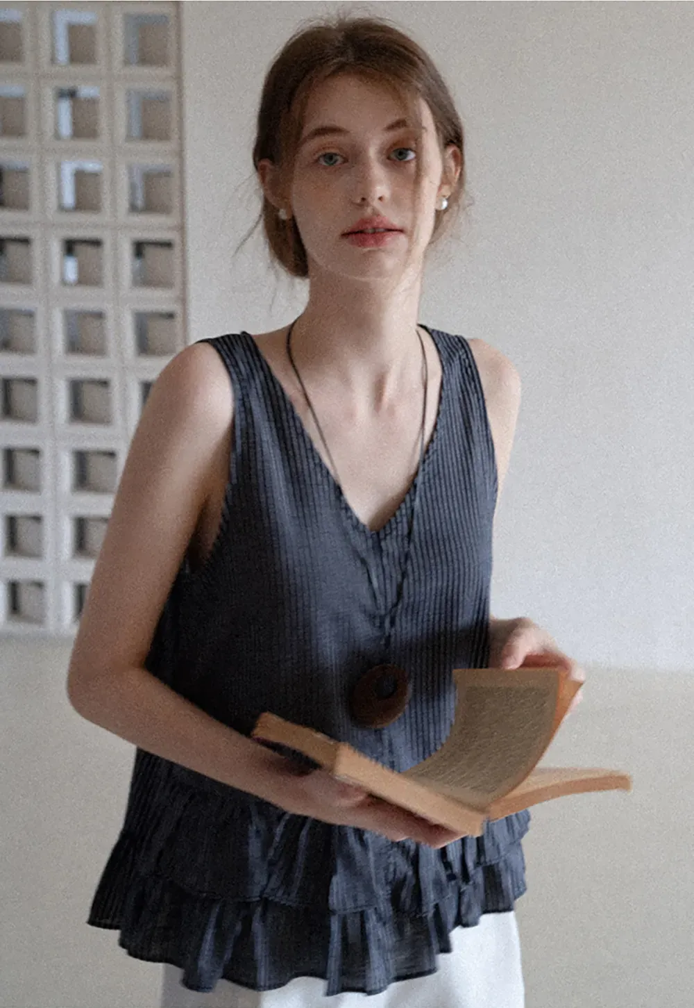 Striped Ruffle Hem Sleeveless Top