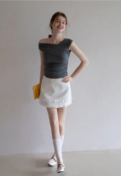 Women’s Cross-Strap One-Shoulder Ruched Top