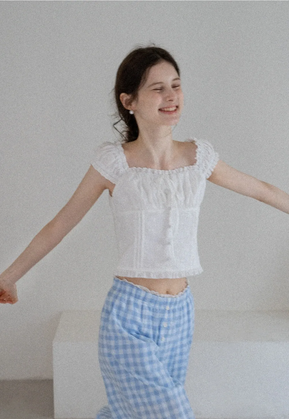 Women's Square Neck Eyelet Crop Top