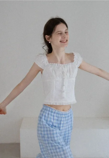 Women's Square Neck Eyelet Crop Top