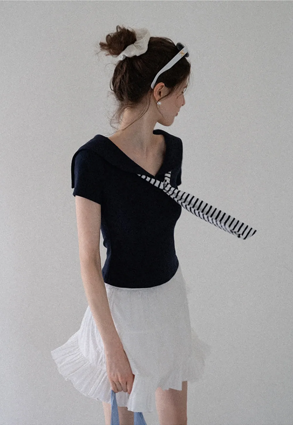 Sailor Collar Striped-Tie Tee