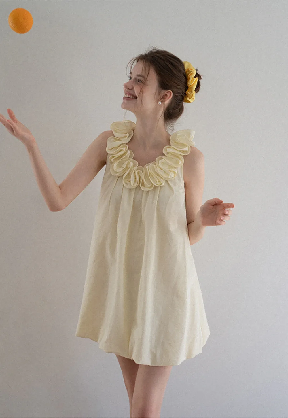Ruffle Neck Babydoll Mini Dress
