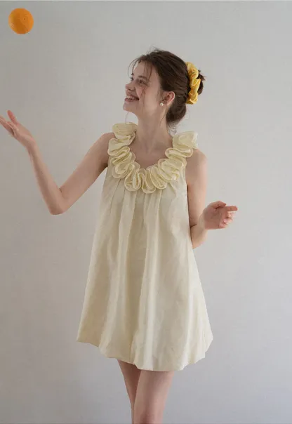 Ruffle Neck Babydoll Mini Dress