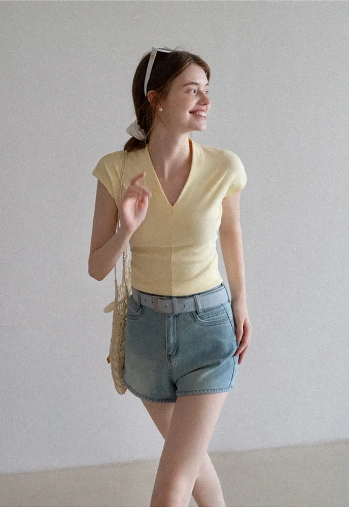 Belted High-Waist Denim Shorts