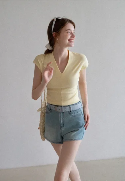 Belted High-Waist Denim Shorts