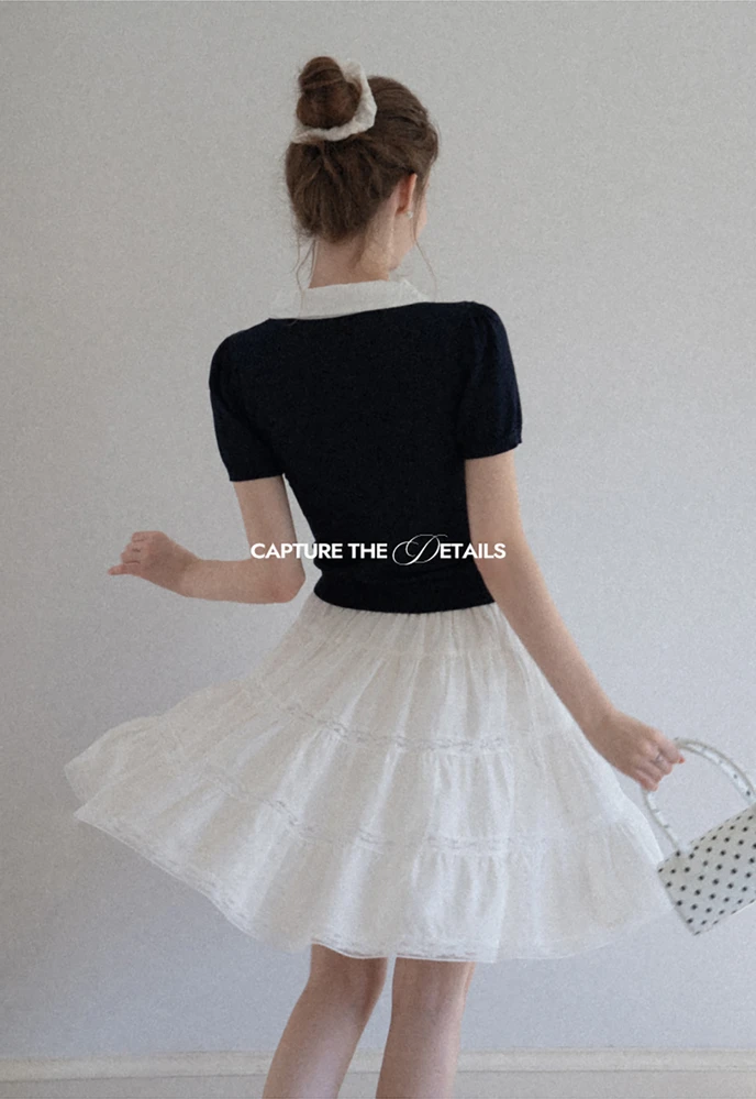 Women Contrast Collar Knit Polo Top