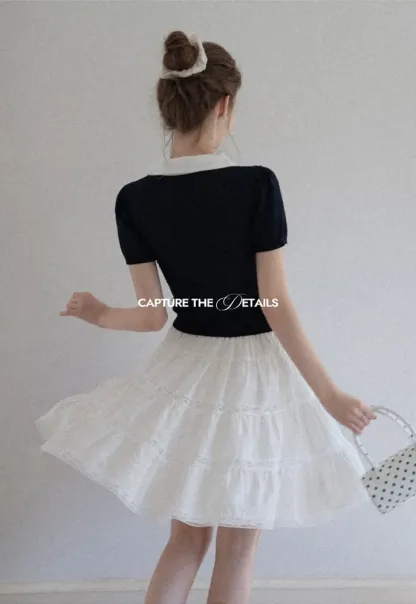 Women Contrast Collar Knit Polo Top