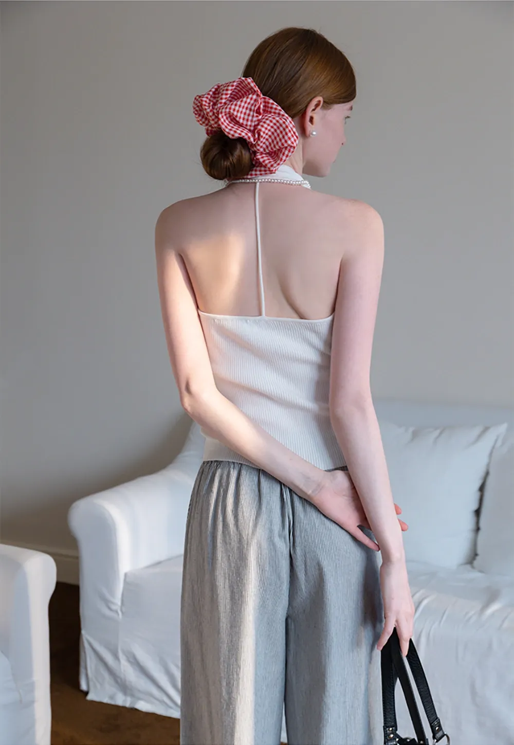 Women's Ribbed Halter Neck Knit Tank Top
