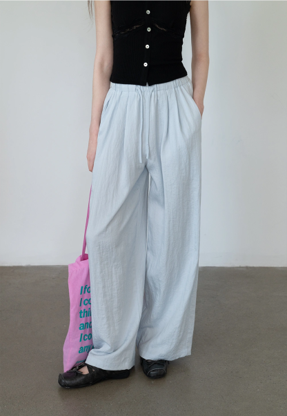 Lightweight Wide-Leg Drawstring Pants