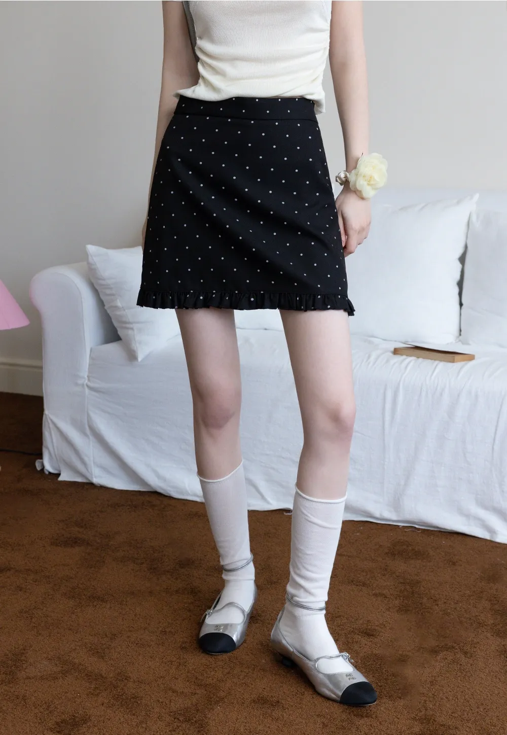Women's Polka Dot Ruffle Hem A-Line Mini Skirt