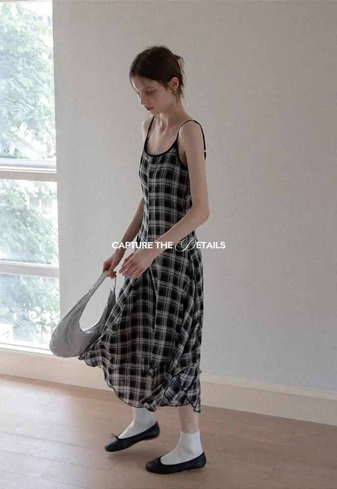Plaid Handkerchief-Hem Cami Dress