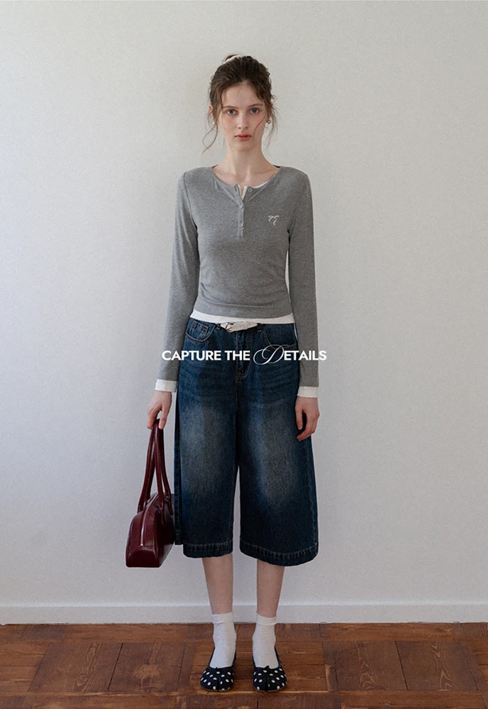 Ruched Henley Crop Top